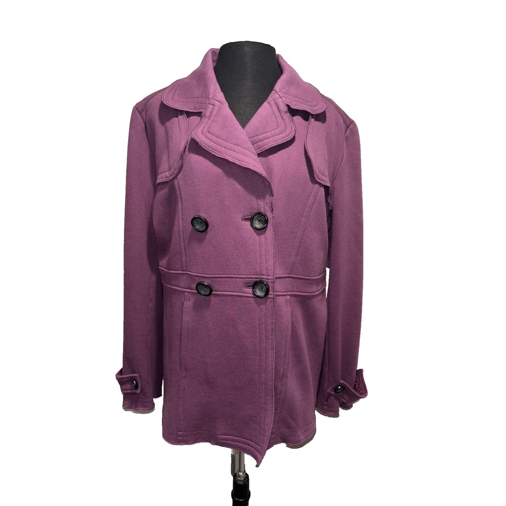 Purple Double-Breasted Pea Coat Jacket by Nomadic Trader Large Plum Mid Length